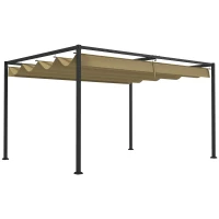 Outsunny 13' x 10' Patio Pergola with Retractable Canopy, Outdoor Sun Shelter, Yard Shade, Khaki(m-12)