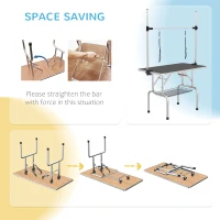 PawHut Adjustable Dog Grooming Table with 2 Safety Slings, Storage Basket, Black(m-9)