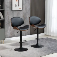 HOMCOM Bar Stools Set of 2, Modern PU Leather Adjustable Swivel Barstools with Curved Back, Footrest and Steel Base, Black(m-8)