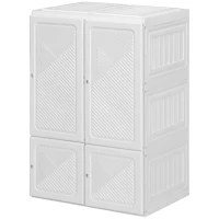 HOMCOM Portable Wardrobe, Foldable Clothes Storage Organizer with 3 Compartments, Hanging Rod, Magnet Doors, White(m-1)
