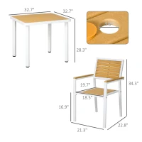 Outsunny 5pc Patio Table and Chairs Set, Aluminum Patio Dining Set w/ HDPE Materials, Umbrella Hole, Yellow(m-3)
