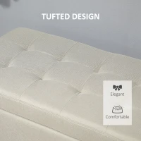 HOMCOM Rectangular Entry Bench, Tufted Upholstered Linen Fabric Wood Feet Storage Ottoman Bench, Beige(m-5)