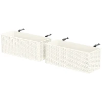 Outsunny 2 Pack 20 Inch Railing Flower Pots, Hanging Flower Pots with Hooks, Drainage Holes for Fence, Rattan Look, White(m-1)