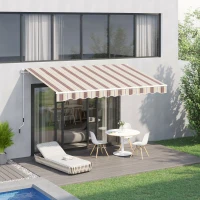 Outsunny 10' x 8' Retractable Awning, Patio Awnings, Sunshade Shelter w/ Manual Crank Handle, UV & Water-Resistant Fabric and Aluminum Frame for Deck, Balcony, Yard, Red & Beige(m-10)