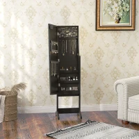 HOMCOM Free Standing Armoire Organizer, Lighted Mirrored Jewelry Cabinet w/ Angle Adjustable & 16 LED Lights Black(m-9)