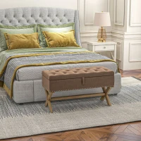 HOMCOM Upholstered Bedroom Bench, End of Bed Bench, Ottoman with Wood Legs, 35.75"W x 16.25"D x 19.75"H, Brown(m-2)