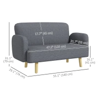 HOMCOM Velvet Feel Fabric 2 Seater Sofa, Small Sofa Loveseat with 8.3" Thick Padding and Wood Legs, Grey(m-3)