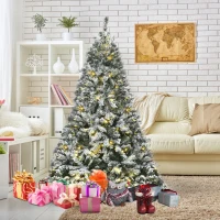 HOMCOM 6ft Snow Flocked Artificial Tree 250 LED Light 928 Branches Christmas Season(m-8)