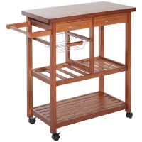 HOMCOM Wooden Kitchen Trolley Cart Basket Drawer Dining Storage w/Roller Holder Wood(m-2)