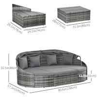 Outsunny 4 Pieces Patio PE Wicker Round Daybed, Outdoor Rattan Garden Lounge Furniture Sets, Grey(m-3)