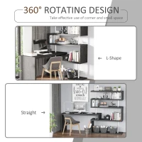 HOMCOM 94" 5 Tier L-Shaped Computer Desk Rotating Writing Table Corner Desk with Display Shelves and Stainless Steel Frame, Black(m-4)