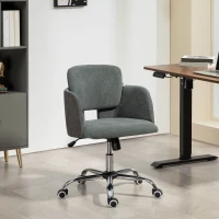 HOMCOM Small Desk Chair, Height Adjustable Fabric Office Chair with Swivel Wheels, Tilt Function, Computer Chair, Grey(m-1)