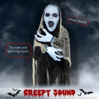 Outsunny 60" Outdoor Halloween Decorations Hanging Ghost Stretching Out Arms Animated Prop with Sound and Motion Activated Light Up Hands, Spooky Scream(m-4)