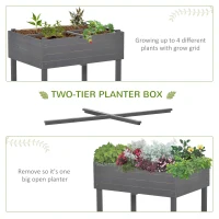 Outsunny Raised Garden Bed with Cold Frame Greenhouse, Grow Grids and Storage Shelf, Outdoor 2 Tiers Elevated Wood Planter Box for Herbs and Vegetables, Use for Patio, Backyard, Balcony(m-6)