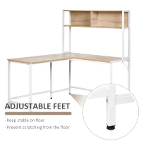 HOMCOM 55 Inch L Shaped Computer Desk with Hutch, Corner Desk for Home Office and Study, Writing Workstation with 2 Storage Compartments, Natural Wood Color(m-6)