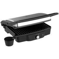 HOMCOM 4 Slice Panini Press Grill, Stainless Steel Sandwich Maker with Non-Stick Double Plates, Locking Lids and Drip Tray, Opens 180 Degrees to Fit Any Type or Size of Food 13.75"x12.75"x4.75"(m-1)