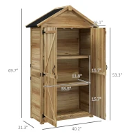 Outsunny Wooden Garden Shed Outdoor Storage Cabinet with Waterproof Asphalt Roof Lockable Doors Shelves for Backyard Natural(m-3)