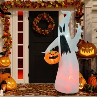 HOMCOM 5.9' Halloween LED Yard Decor Ghost with Pumpkin, Blow Up Inflatable Outdoor Decoration, Waterproof(m-10)