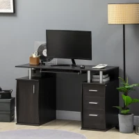 HOMCOM 47" Computer Desk with Keyboard Tray and Storage Drawers, Home Office Workstation Table with Storage Shelves, Dark Brown Wood Grain(m-10)