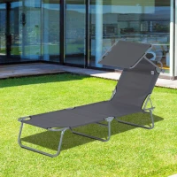 Outsunny Outdoor Pool Chaise Lounge Chair, Folding Tanning Chair with Sun Shade, Gray(m-9)
