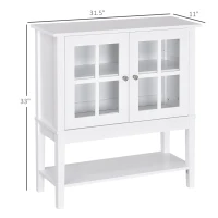 HOMCOM Sideboard Buffet Cabinet with Storage, Modern Coffee Bar Cabinet with 2 Glass Doors, Adjustable Shelf and Bottom Shelf, Console Table for Kitchen, Living Room, Dining Room, Hallway, White(m-3)