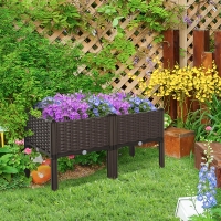 Outsunny 2-piece Raised Garden Bed PP Raised Flower Bed Plant Stand Stackable Vegetable Herb Grow Box