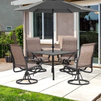 Outsunny 5-Piece Outdoor Patio Dining Set, 4 Swivel Rocker Chairs and 37" x 37" Dining Table Furniture Set with Umbrella Hole for Garden, Lawn and Backyard, Brown(m-8)