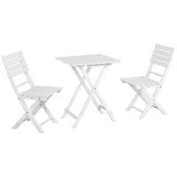 Outsunny 3 Piece Bistro Set, Wood Folding Outdoor Furniture with Table & Chairs for Backyard & Balcony, Square, White(m-11)