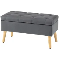 HOMCOM Storage Ottoman with Lid, Velvet Upholstered Storage Bench with Wood Legs for Living Room, Charcoal Grey(m-2)
