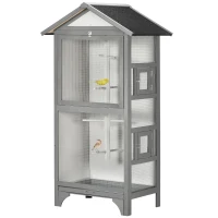 PawHut 60" Wooden Outdoor Bird Cage for Finches, Parakeet, Large Bird Cage with Removable Bottom Tray 4 Perch, Light Gray(m-1)