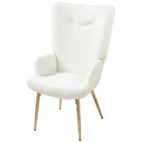 HOMCOM Modern Accent Armchair, Sherpa Boucle Lounge Chair with Metal Legs for Living Room, Bedroom, White(m-2)