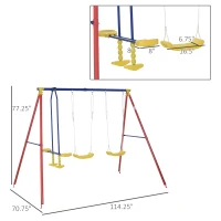 Outsunny Metal Swing Set with Glider, Two Swing Seats and Adjustable Height, Outdoor Heavy Duty A-Frame Suitable for Playground, Backyard, Multi-color(m-3)