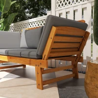 Outsunny Wooden Garden Bench for Outdoor, Front Porch Bench, Patio Loveseat with Cushions, Adjustable Armrests, Gray(m-9)