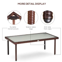 Outsunny Patio Wicker Dining Table, Outdoor Rattan Coffee Table with Glass Top for Garden, Patio, or Backyard, Brown(m-7)