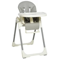 Qaba Foldable High Chair for Babies and Toddlers with Adjustable Backrest/Footrest & Removable Tray, Portable High Chair for Travel with 5-Point Harness, Convertible High Chair, Grey(m-11)