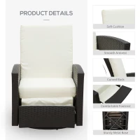 Outsunny Outdoor Wicker Swivel Recliner Chair, Reclining Backrest, Lifting Footrest, 360° Rotating Basic, Water Resistant Cushions for Patio, Cream White(m-5)