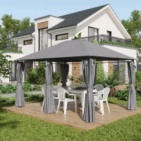 Outsunny 13'x 10' Soft-top Steel Patio Gazebo Canopy Party Tent with 6 Removable Curtains and Drainage Holes, Grey(m-8)