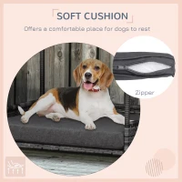 PawHut Wicker Dog House Raised Rattan Dog Cat Bed for Indoor Outdoor Garden Patio Pet Sofa with Cushion Medium Sized Pet Grey(m-9)