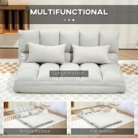HOMCOM Convertible Floor Sofa, Foldable 2-Seater Lazy Sofa Sleeper with 9-position Backrest and 2 Pillows Cream White(m-4)