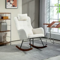 HOMCOM Nursery Rocking Chair with Headrest, Lumber Pillow, Nursing Chair with High Back for Living Room, Bedroom, Cream White(m-10)