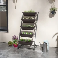 Outsunny 5-Tier Vertical Raised Garden Planter with 5 Boxes, Wheels, Outdoor Plant Stand for Vegetable Flowers, Brown(m-8)