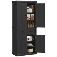 HOMCOM 72" Kitchen Pantry Cabinet, Freestanding Tall Storage Cabinet, Traditional Kitchen Cabinet with 4 Doors, Drawer and 3 Adjustable Shelves for Dining Room, Black(m-1)