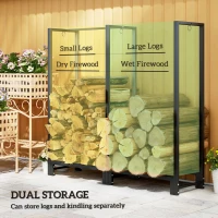 Outsunny 4ft Firewood Rack with Dual Space and Lock Rings, Steel Log Holder for Outdoor Indoor, Black(m-4)