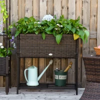 Outsunny Rattan Raised Garden Boxes, Elevated Flower Beds with Storage Shelf for Herbs, Flowers, Vegetables, Brown(m-1)