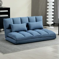 HOMCOM Floor Sofa, Foldable 2-Seater Lazy Sofa Sleeper with 9-position Backrest and 2 Pillows Light Blue(m-8)