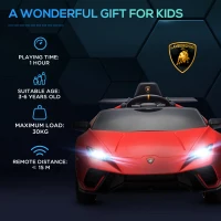 Qaba 12V Lamborghini Huracan Licensed Kids Electric Car with Remote Control, Spring Suspension, Transport Wheels, Red(m-10)