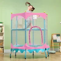 Qaba Trampoline for Kids, 4.6FT Mini Toddler Trampoline Indoor Outdoor with Handlebar, Safety Enclosure Net, Pink(m-1)