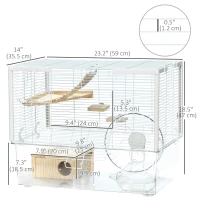 PawHut Hamster Cage with Deep Bottom, Wooden Ramp, Hut, Bathroom and Exercise Wheel for Hamster and Gerbil, White(m-3)