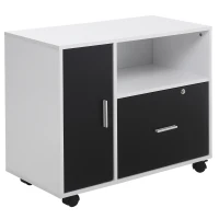 HOMCOM Lateral Filing Cabinet with Lockable Drawer and Open Storage Shelf for Hanging Legal, Letter Sized Files, Mobile Printer Stand for Home Office, Black and White(m-2)