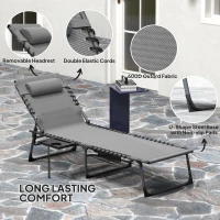 Outsunny Folding Outdoor Chaise Lounge Chair Tanning Chair with 5-Level Adjustable Back, Side Table, Pillow, Pocket, Gray(m-5)